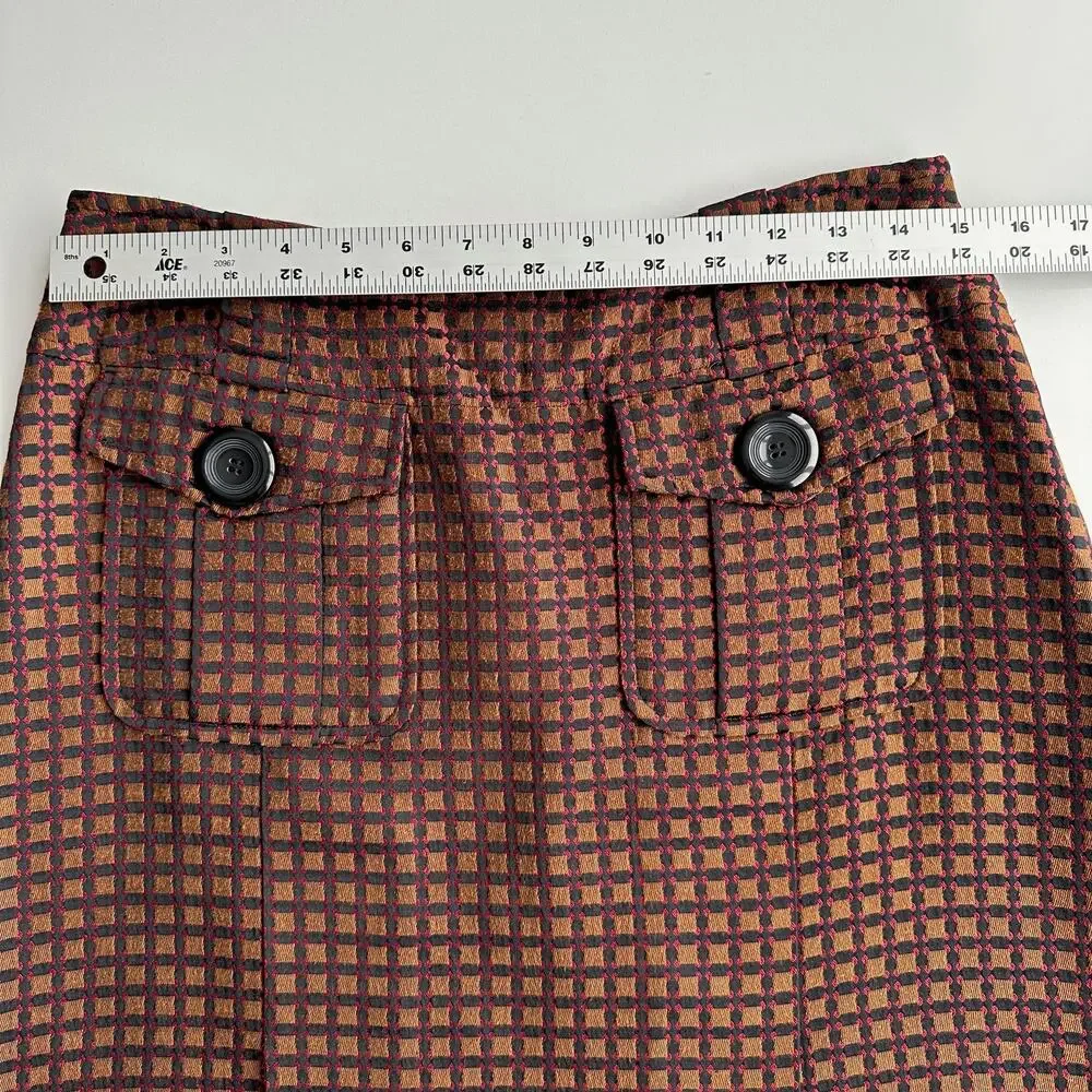 Pendleton Jacquard Patch‎ Pocket Kick Pleat Knee Length Bronze Career Skirt 6